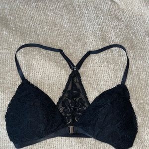 Black lace front clip bra